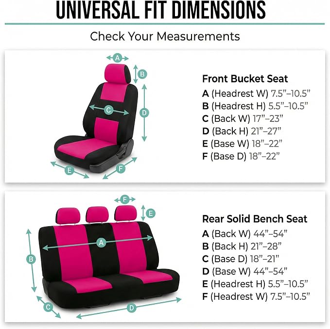 FH Group Car Seat Covers Full Set Cloth - Universal Fit Automotive Seat Covers, Low Back Front Seat Covers, Solid Back Seat Cover, Washable Car Seat Cover for SUV, Sedan and Van Pink