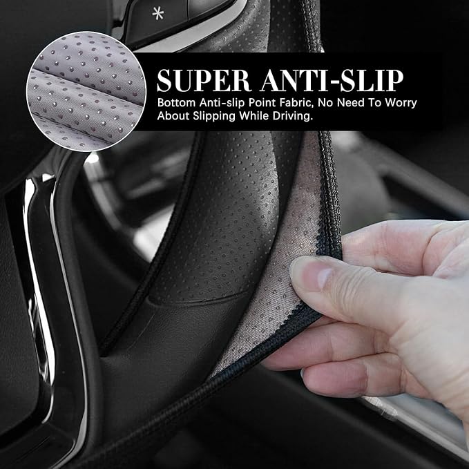 Car Steering Wheel Cover, Leather, Anti-Slip Lining, Universal Fit Nissan, 14.5-15 Inch, Black