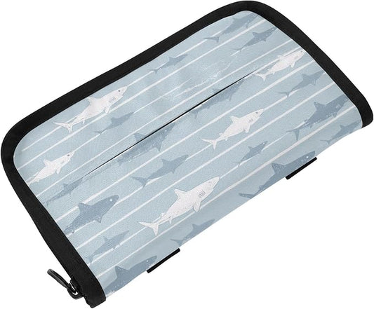 Car Visor Tissue Holder Mask Holder for Car, Car Tissue Box Sun Visor Napkin Holder Car Visor Accessories Adjustable Straps Reusable Durable Easy to Install Blue Striped Sharks