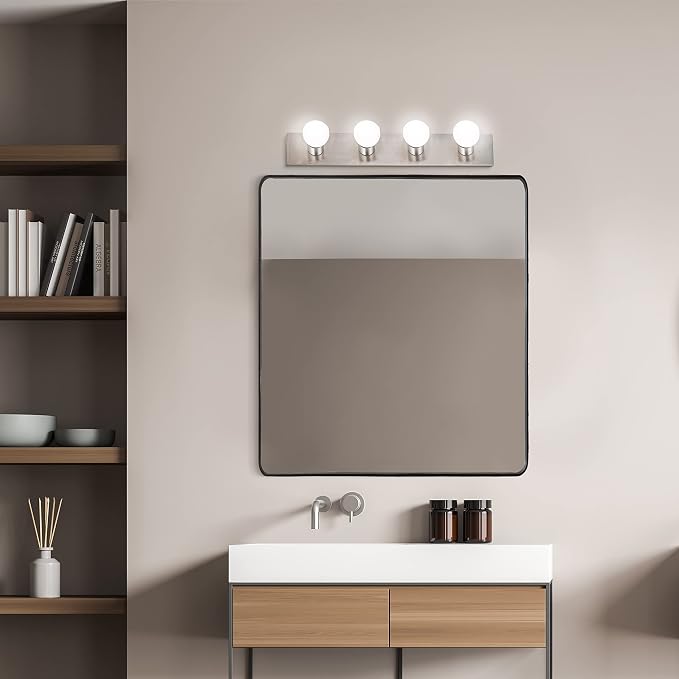 Design House 519298 Contemporary 4-Light Indoor Vanity Light Dimmable for Bathroom Bedroom Vanity Makeup, Satin Nickel