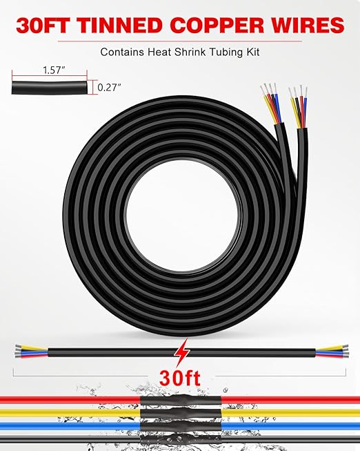 NAOEVO 14 Gauge Wire 4 Conductor Electrical Wire, 14 AWG Stranded PVC Cord, 12V Low Voltage/Tinned Copper/Flexible Cable for Automotive Wiring, Lamp Cord, Marine Cable (30FT)
