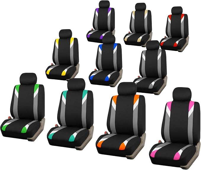 FH Group Front Set Cloth Car Seat Covers for Low Back Car Seats with Removable Headrest, Universal Fit, Airbag Compatible, Seat Cover for SUV, Sedan, Van, Red