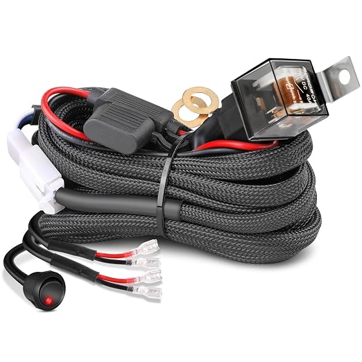 Wiring Harness Kit 10AWG 2 Lead, Nirider 12V Heavy Duty Rocker Switch Relay Fuse Nylon Wiring Harness for LED Light Bars Fog Lights Work Lights Driving Offroad LED Pods Wire Kit for Truck UTV ATV Car