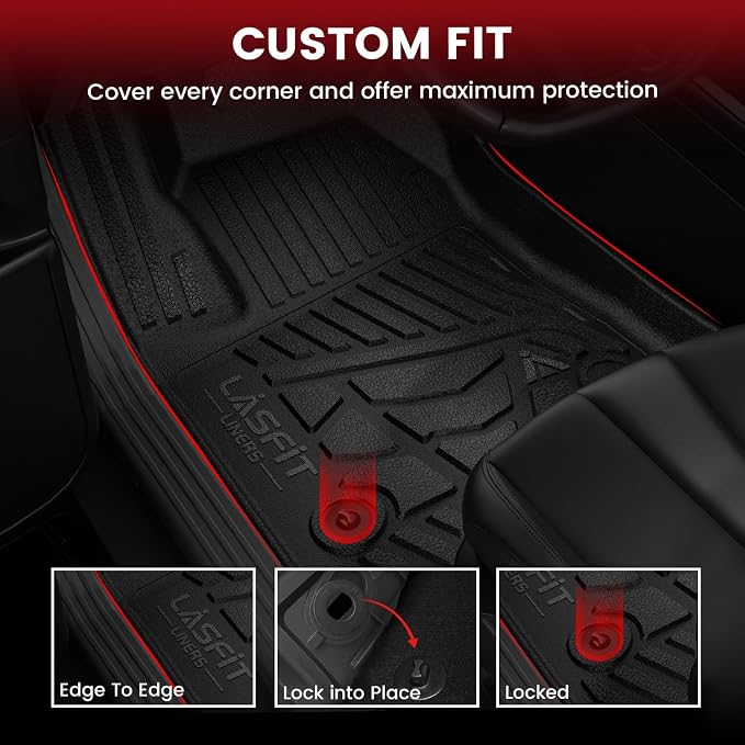 LASFIT Floor Mats for Chevrolet Chevy Colorado/GMC Canyon Crew Cab 2023 2024 2025 2026 (Fit Carpet Floor), All Weather TPE Custom Fit Floor Mats for Cars, 1st and 2nd Row Car Floor Mats Full Set