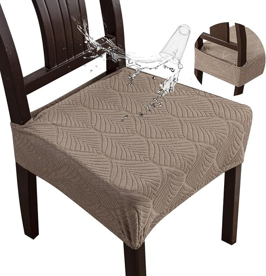 Removable Washable Dining Chair Seat Covers Set of 6,Stretch Jacquard Chair Seat Cushion Protector Slipcovers, Rear Covers