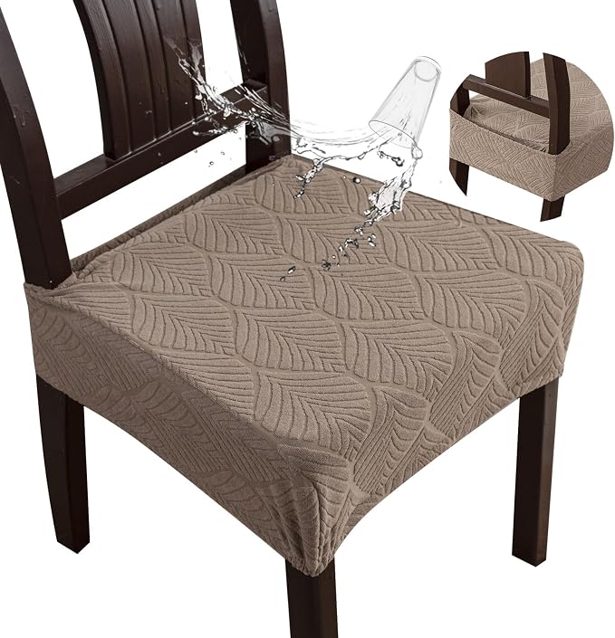 Removable Washable Dining Chair Seat Covers Set of 4,Stretch Jacquard Chair Seat Cushion Protector Slipcovers, Rear Covers