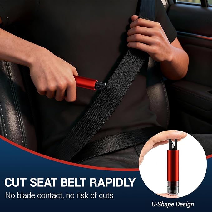 4 Pack Window Breaker Seatbelt Cutter, 2-in-1 Car Window Breaker Tool, Underwater Safety Hammer Glass Breaker, Portable Emergency Escape Tool with Test Glass for Automotive Accidents, Red & Black