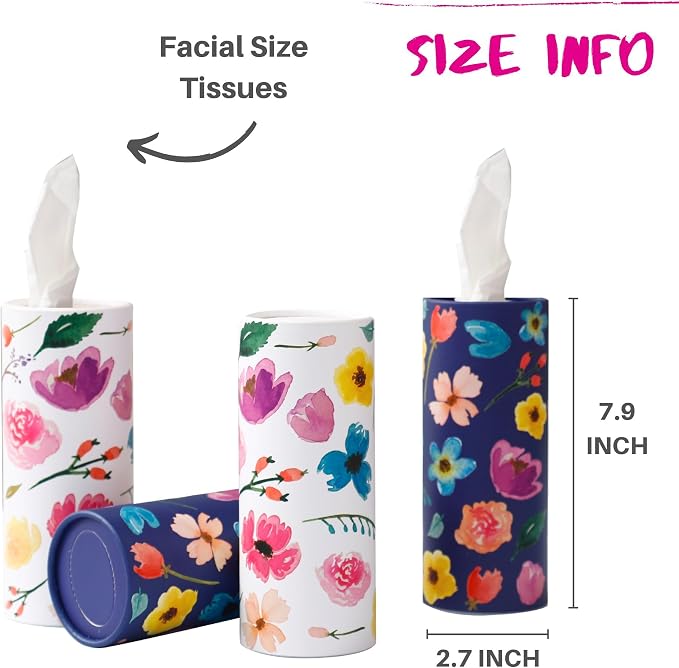 Winoo Design Small Car Tissues Holder - 4PK Facial Tissues - Travel Tissue Tubes Box - Car Cup Holder - 200 Sheets