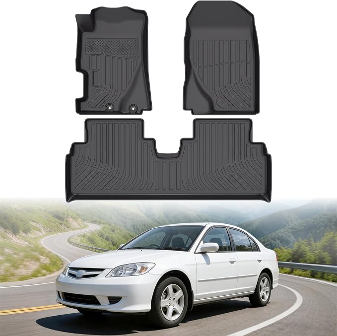 Floor Mats for Honda Civic Sedan 2001-2005 (Not for Coupe) | Heavy Duty TPE All Weather Protection, Waterproof Non-Slip Black Car Liners (Two-Row Floor Mats)