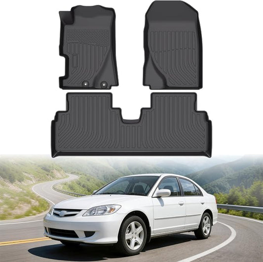 Floor Mats for Honda Civic Sedan 2001-2005 (Not for Coupe) | Heavy Duty TPE All Weather Protection, Waterproof Non-Slip Black Car Liners (Two-Row Floor Mats)