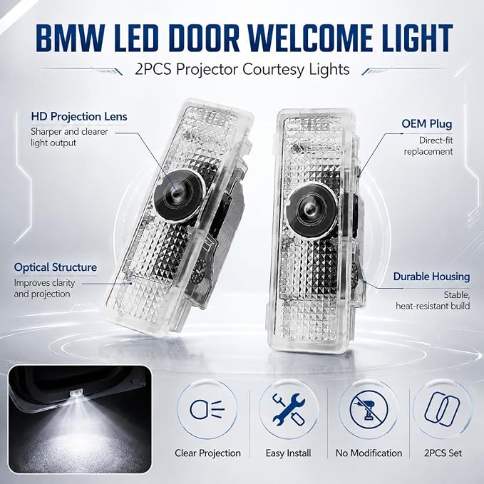 2pcs Car Door Lights Logo Projector,Dual Plug Puddle Lights Ghost 3D Shadow Light Car Welcome Lights Compatible with1/3/4/5/6/7/x1/x2/x3/x4/x5/x6/x7/M/Series Car Accessories (for-M)
