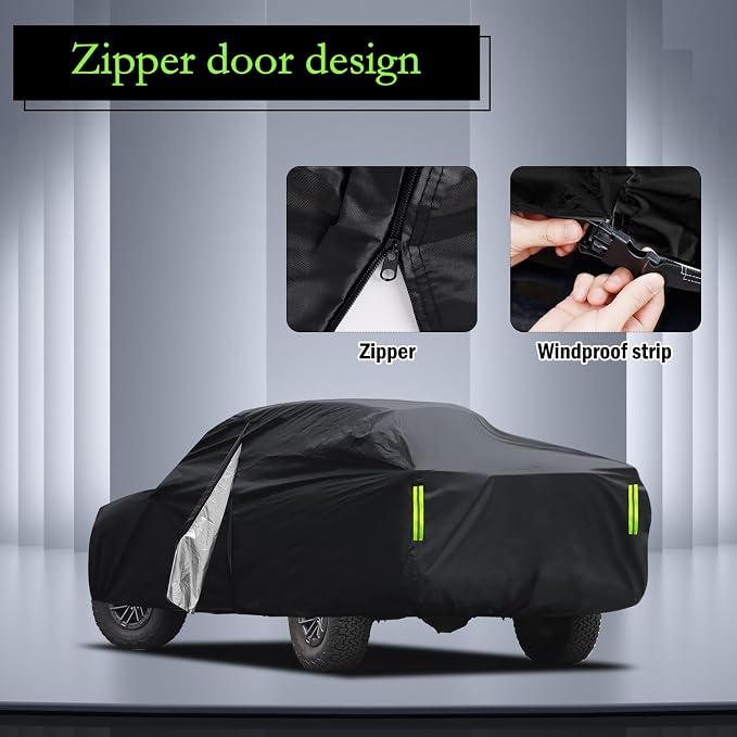Truck Cover Waterproof All Weather, Migaven Truck Cover Custom Fit for Ford F150 Raptor Chevrolet Silverado 1500, Windproof Covers with Door Zipper (Not Include Mirror Pocket)
