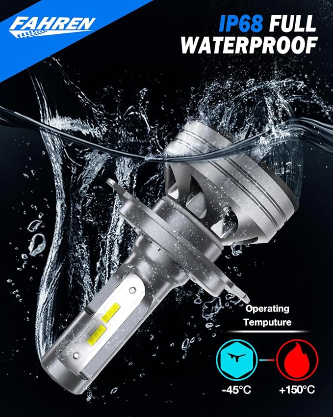 FORENNER H4 Light Bulb, 50000LM 1000% Super Brighter, Real 1:1 Size, 9003/HB2 for High Low Beam, 6500K Cool White, 70000Hrs Long Service Life with Cooling Fan, Plug and Play, Pack of 2