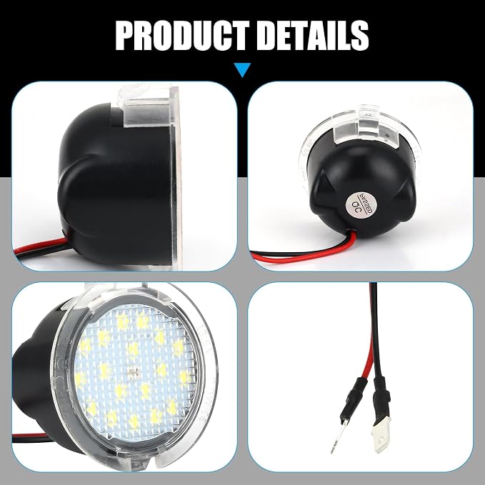 2 PCS Side Mirror Puddle Light, 6500K High Brightness Warning Welcome Light with PC Waterproof Lens, Canbus Decoding Plug and Play Bulb, Compatible with Ford F150 Explorer Edge (White)