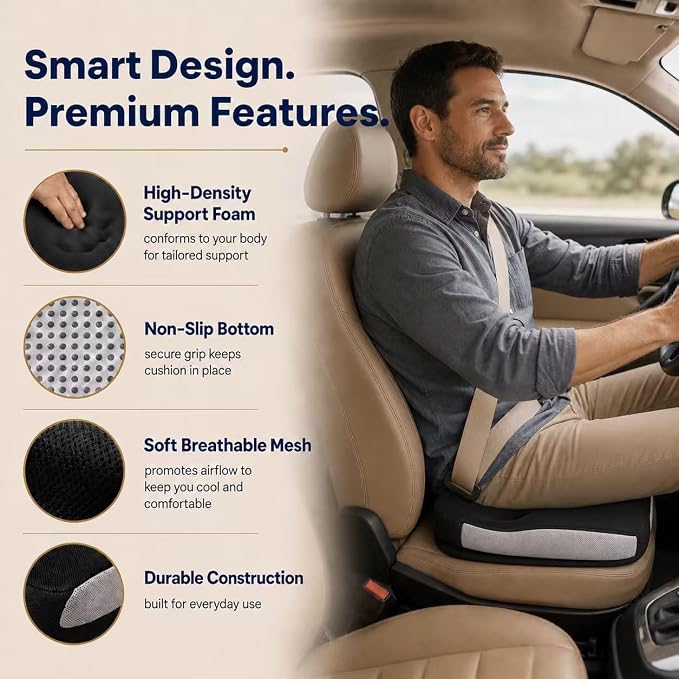 Memory Foam Ergonomic Seat Cushion for Office Chairs Pain Relief | Suitable for prolonged sitting, relieves tailbone pain, fits office chairs, wheelchairs, car seats and computer desk chairs