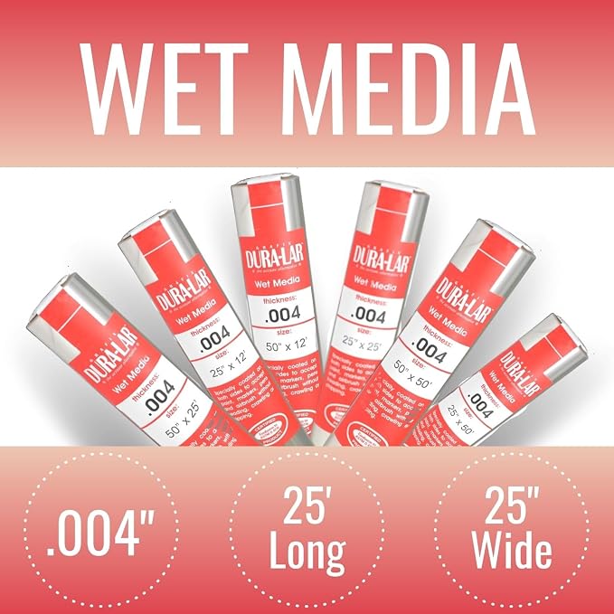 Grafix Dura-Lar 0.004" Film, Ultra Clear Wet Media 25" x25', Plastic Film Coated to Accept Water Based Mediums. Ideal for Watercolor, Painting Composition, as a Painting Surface, Roll