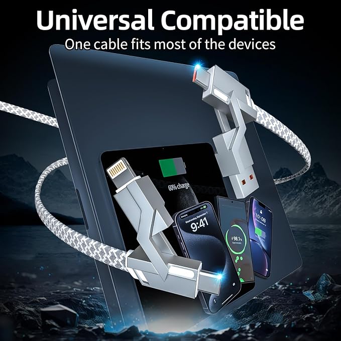 4 in 1 Charging Cable 5FT -MAX 66W USB C Cable Fast Charging, Multi Charging Cable, Multiple iPhone Charger Cord for iPhone 17/16/15/14/13/iPad/Android/Tablets/Car and More, Cruise Travel Essentials