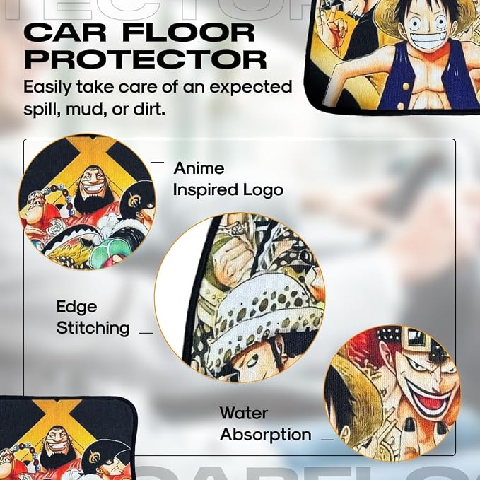 Anime Car Carpet Mat Set of 2 Front, Black OPGroup Design Automotive Accessories Interior All Weather Floor Mats Decor with Non Slip Black Anti Skid Backing