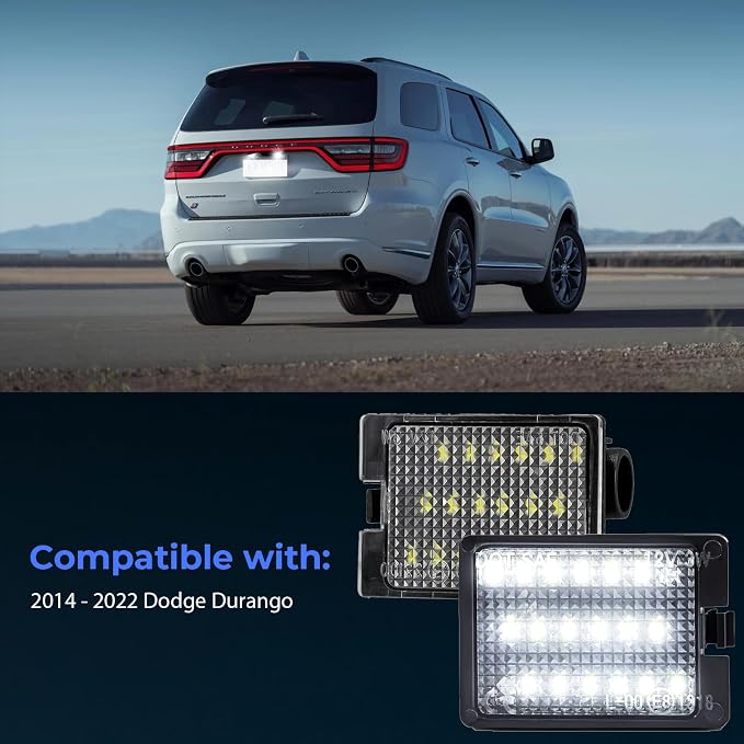 LED License Plate Lights Assembly Compatible with 2014 2015 2016 2017 2018 2019 2020 2021 2022 Dodge Durango Tag light Lamp 6000K White, Pack of 2