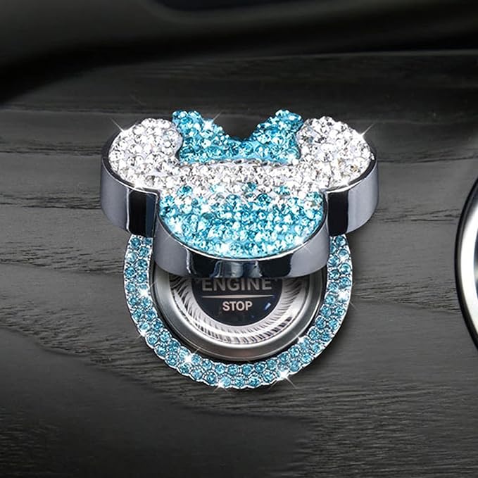 Pangpai Blue Crystal Rhinestones Car Engine Start Stop Button Cover, Zinc Metal, Interior Sticker for Women
