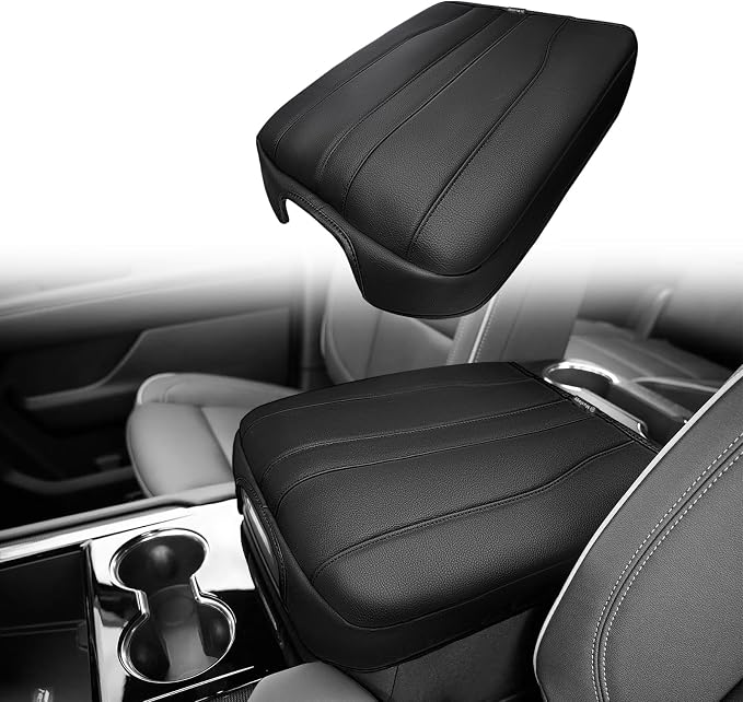 Muslogy Center Console Armrest Cover Fit for Chevy Silverado GMC Sierra 2019-2026, GMC Yukon & Chevy Tahoe & Suburban 2021-2026 Accessories, Armrest Pad Console Lid Cushion Vegan Leather Regular Thick