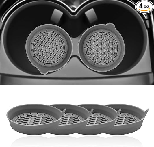 4-Pack Universal Cup Holder Coasters, Black Silicone Inserts - Keep Your Car Clean with Non-Slip & Spill-Proof Coasters for All Vehicles (Gray)