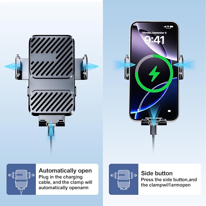 3 in 1 Wireless Car Charger, Phone Holders for Your Car 15W Fast Charging Auto Clamping, Car Phone Mount for iPhone 17 16 15 14 13 Mini Pro Max XR, Samsung Galaxy S25 Ultra S24 S23 S22 S21