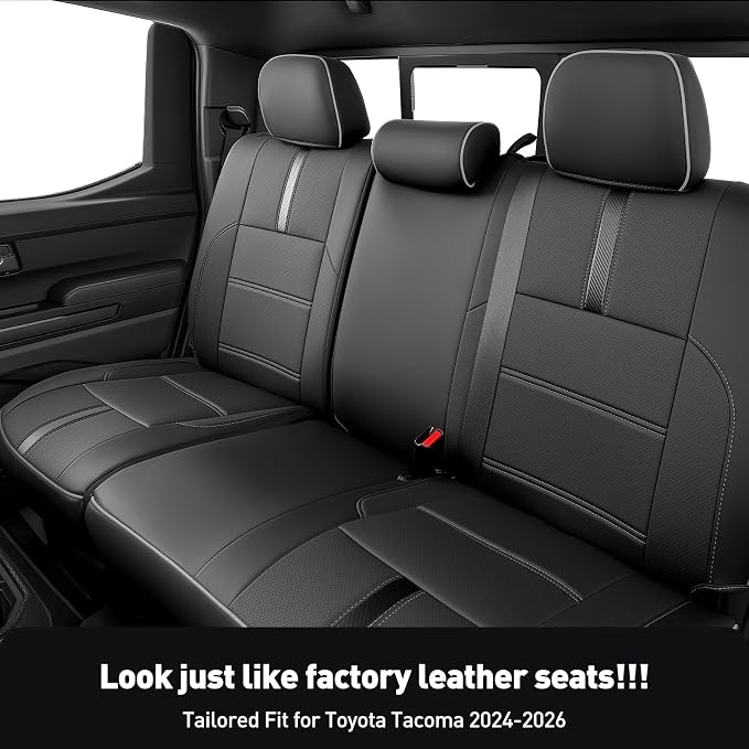DiffCar® for Toyota Tacoma Seat Covers 2024 2025 2026(Gas Only), Full Set Faux Nappa Leather Truck Accessories for Tacoma Double Cab 4th Gen, Car Pickup Seat Protector Custom Fit Front Rear,Black/Gray