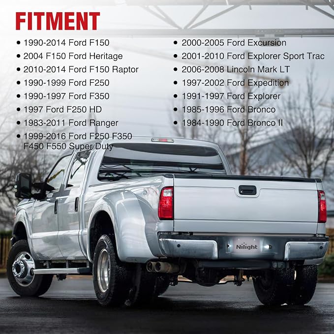 Nilight License Plate Light Compatible with 1990-2003 2004 2005 2006 2007 2008 2009 2010 2011 2012 2013 2014 Ford F150 1999-2016 F250 F350 F450 F550 Super Duty with Black housing 6000K White 2PCS Pack