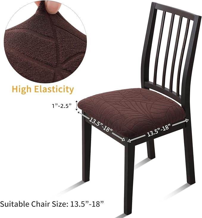 Fuloon Waterproof Chair Seat Covers 6 PCS, Stretch Cushion Covers Washable Dining Room Seat Slipcover Removable Kitchen Chair Protector (6, Coffee Red)