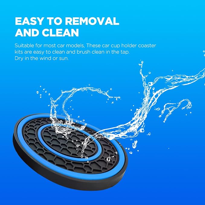 2 PCS Car Cup Holder Coaster,Car Coasters Cup Mats,2.75 Inch Universal Car Cup Coasters,Non-Slip Anti Dust Mats Cup Holder Insert Coaster, Suitable for Most Car Interior (Blue)