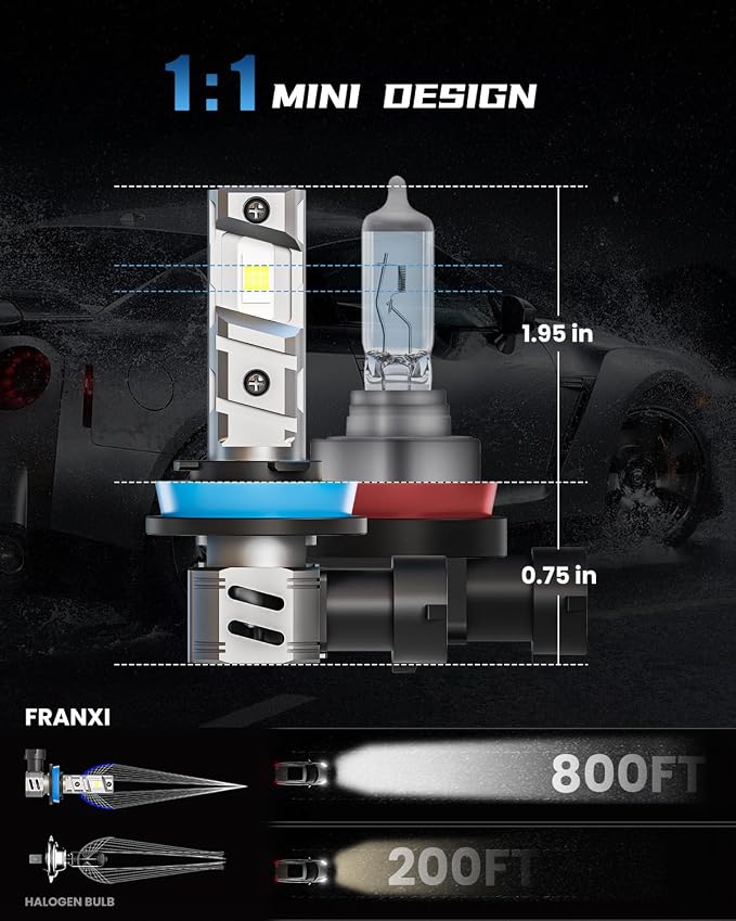 FRANXI H11 Bulbs Fog Lights, H8 H9 H16 Light 60W Super Bright, 6000K Cool White, 1:1 Design with Cooling Fan, Plug and Play, Pack of 2