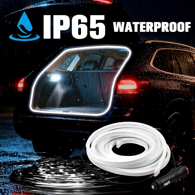 DIBMS 177" Car Trunk LED Light Interior Kit, Starting Streamer Scanning Magnetic Sensing White Ambient Lighting Strip Silicone Waterproof 12V Universal Auto Parts LED Lights for Cars