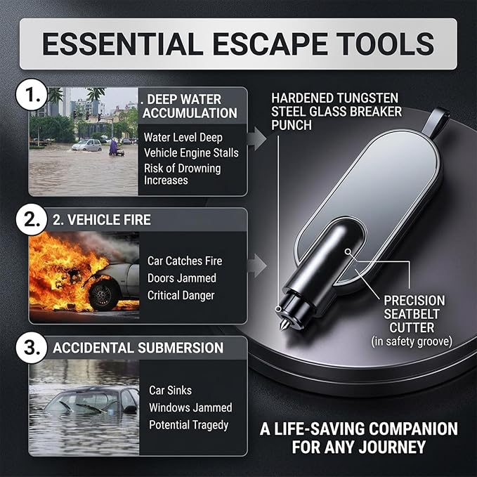 Terrastrike Car Escape Tool, Upgraded Car Escape Tool – 2-Pack Emergency Safety Hammer (Black (2 Pack))