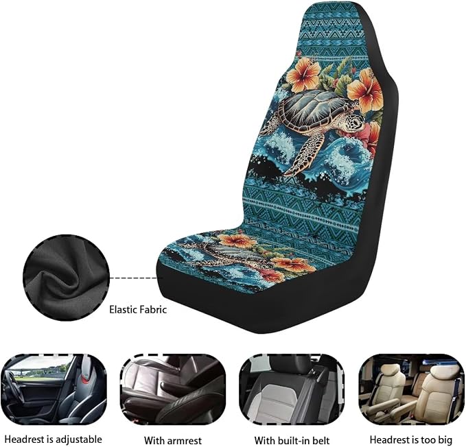 Hawaii Hibiscus Turtle Car Seat Cover Front Seats Only,Aztec Premium Polyester Seat Covers Anti-Slip Saddle Blanket Cushion Cover for Cars Trucks and SUVs