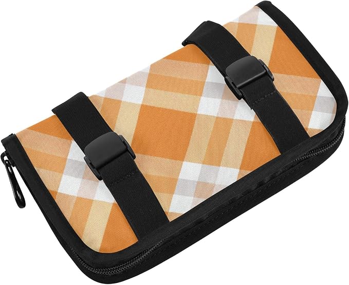 Orange and White Checkered Pattern Car Tissue Holder Durable Napkin Holder Hanging Tissue Holders Case Car Tissues Bag for Sun Visor Seat Back Universal Auto