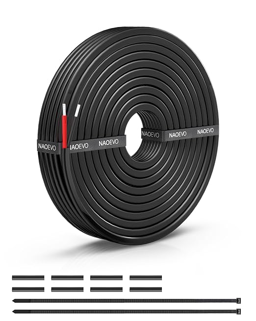 NAOEVO 18 Gauge Wire 2 Conductor Electrical Wire, 18 AWG Stranded PVC Cord, 12V Low Voltage/Tinned Copper/Flexible Cable for Automotive Wiring, Lamp Cord, Marine Cable (15FT)