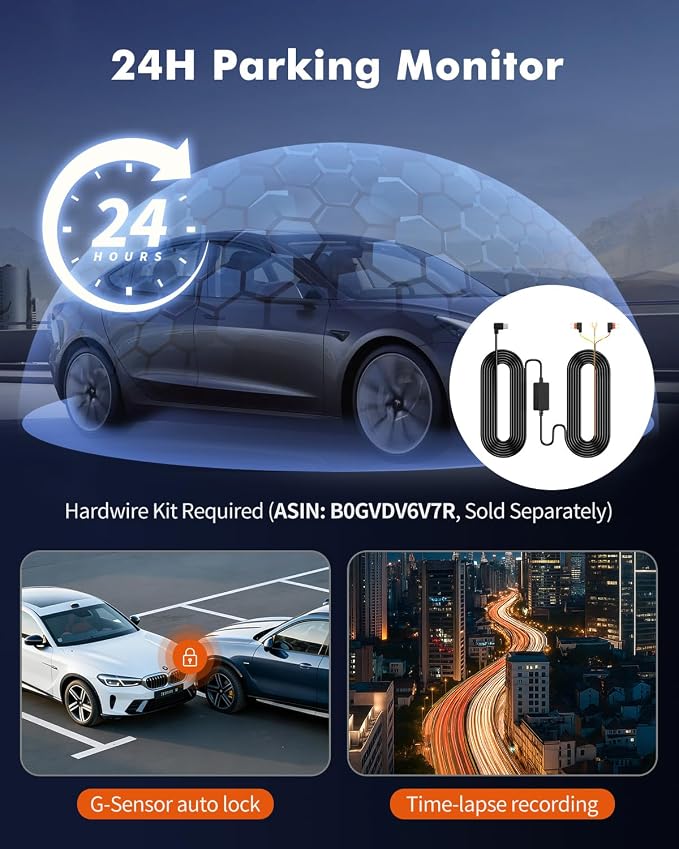 4K 3 Channel Dash Cam Front and Rear Inside, WiFi 6 GPS, 64GB Card | 4K+1080P+1080P, IR Night Vision, 24H Parking Mode, G-Sensor, Loop Recording, Dashcam for Rideshare Taxi Drivers Family