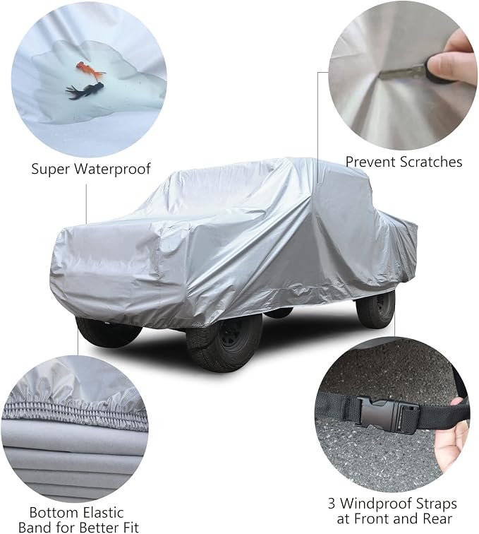 SEAZEN Car Cover 6 Layers, Waterproof Truck Car Cover, Snowproof/UV Protection/Windproof, Universal Car Covers Breathable Fabric with Cotton (240 inch to 250 inch)