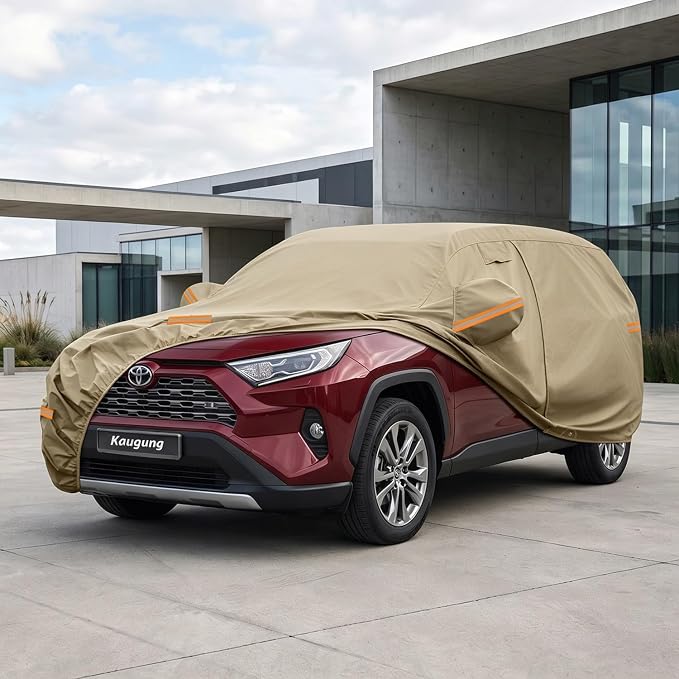 Kaugung Custom Fit Car Cover for Toyota RAV4 (2006-2026), Heavy Duty All Weather Waterproof Outdoor SUV Cover, Sun Rain Snow UV Protection with Driver Door Zipper, Mirror Pockets & Air Vents
