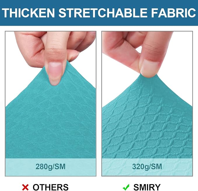 Smiry Waterproof Seat Covers for Dining Room Chairs Set of 8, Stretch Jacquard Removable Washable Chair Seat Slipcovers Protector, No Rear Covers, Aqua
