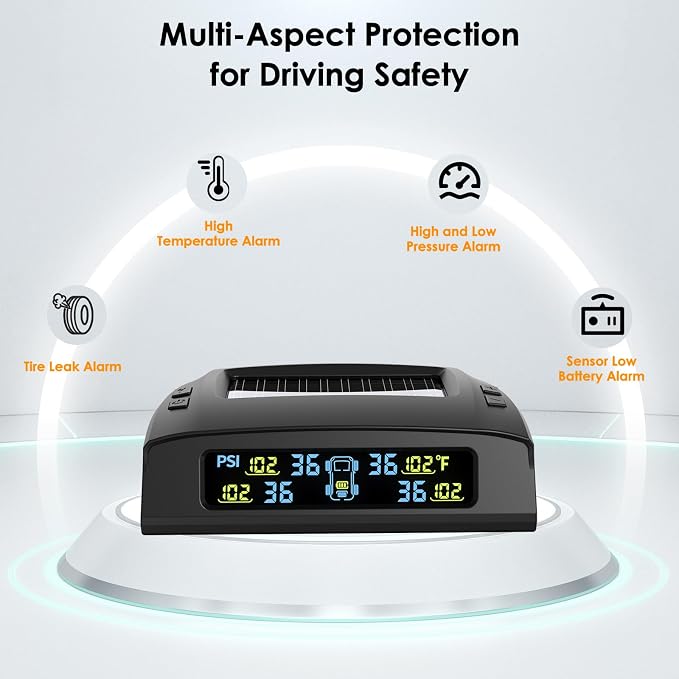 Tymate TM2 RV Tire Pressure Monitoring System, Solar Charge TPMS, 6 Sensors & 5 Alarm Modes, Color Display, W/Repeater for Longer Distance Transmission, 0-144 PSI for RV Trailer Camper Fifth Wheel