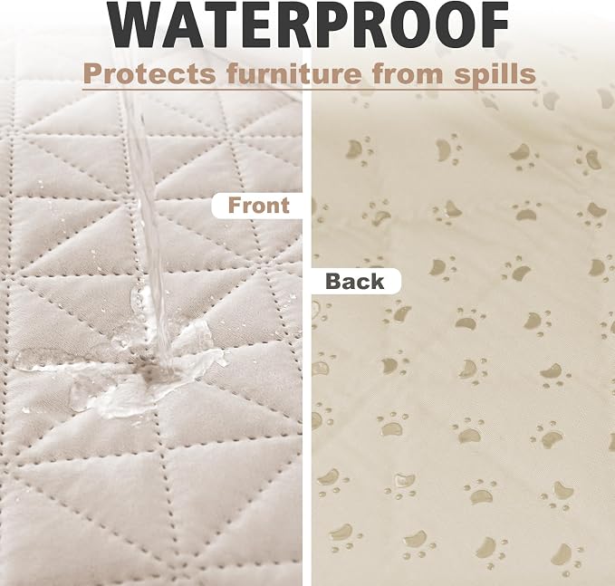 Ameritex Sofa Cover Waterproof for Seats Couch Cover for Dogs Pet Couch Cover Velvet for Chair Loveseat Sofa Machine Washable (Beige, 30x80 Inch)
