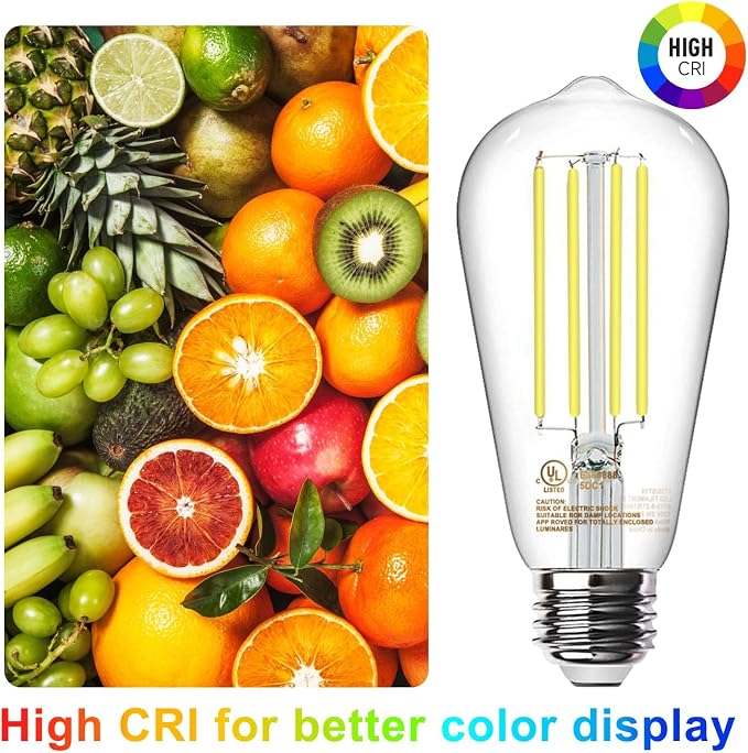 TJOY LED Edison Light Bulbs, E26 Dimmable Vintage Bulb, 8W = 60W Equivalent | Neutral White 4000K, 800LM, E26 Base, ST19/58, 80+ CRI, Clear Glass, Antique Decorative Filament Bulb for Living Room, 6 Pack