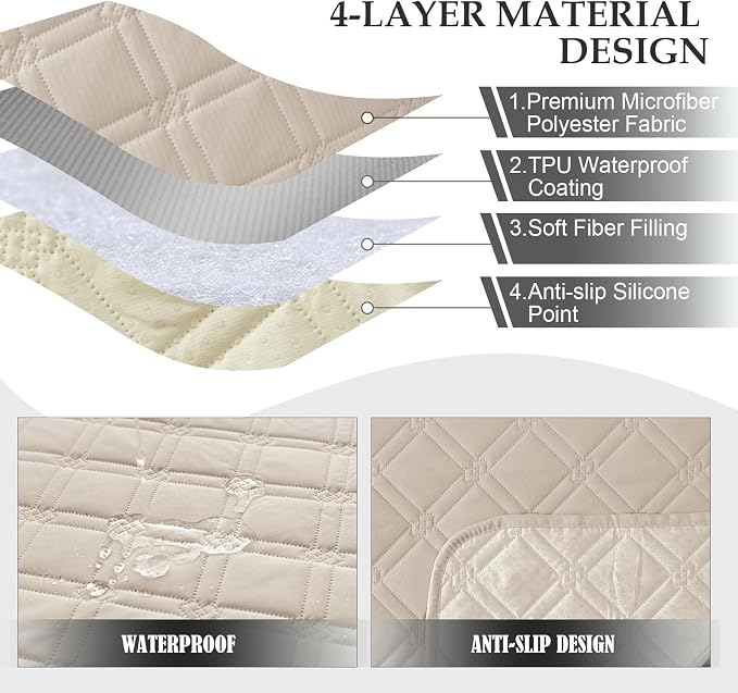 Genina Waterproof Recliner Chair Covers, Recliner Cover for Dog Pets Friendly, Washable Antislip Reclining Chair Cover Furniture Protector, Sofa Slipcover for Living Room(23.6inch/Beige)