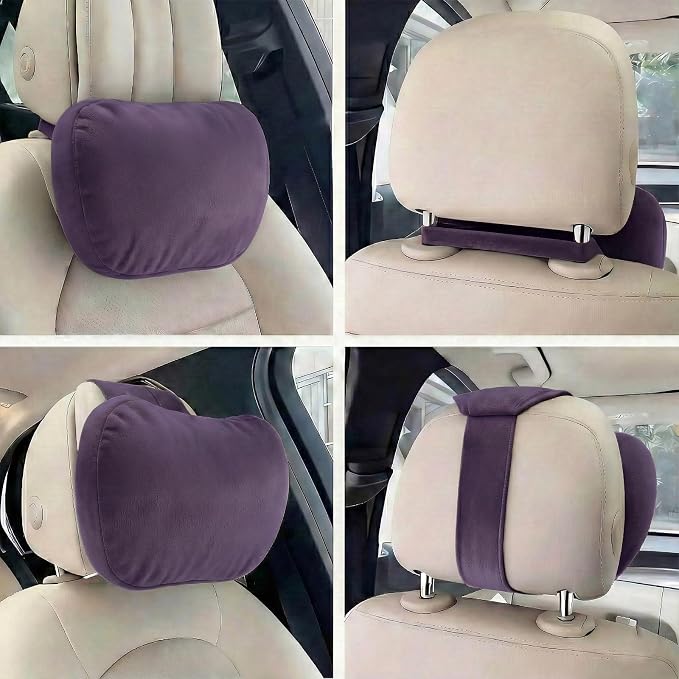 2PCS Car Pillow for Car Neck Pillow for Driving Seat Neck Support Soft Cushion Back Support Head-Rests for Vehicle Sleeping with Elastic Adjustment Strap (Violet, Head)