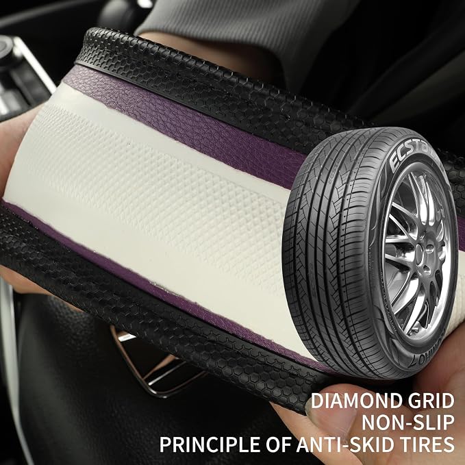 Anti-Slip Silicone Steering Wheel Cover Great Grip with 3D Honeycomb | Sporty Design Large 16 inch for F150 F250 F350 Model S X Ram 4Runner Tacoma Tundra Range Rover, Black with Purple