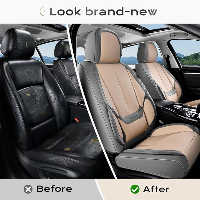 Coverado Car Seat Covers, Seat Covers for Cars, Waterproof Leather Auto Seat Protectors, Leather Car Seat Cushion, Car Interiors Accessories Universal Fit for Most Cars