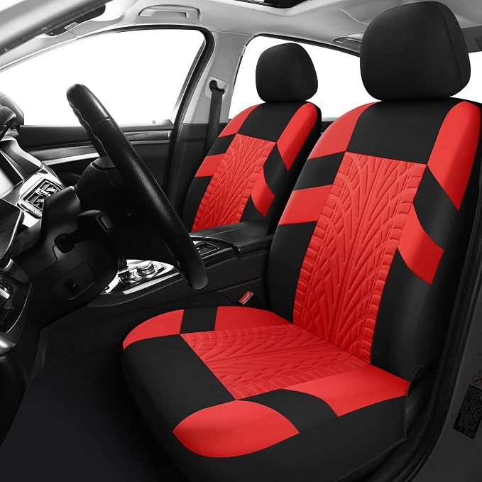 Pariitadin Car Seat Covers Full Set, Washable and Breathable Premium Cloth Automotive Vehicle Seat Cover for Car Interior, Universal Fit for Most Cars, Sedan, Truck, SUV(Black/Red)