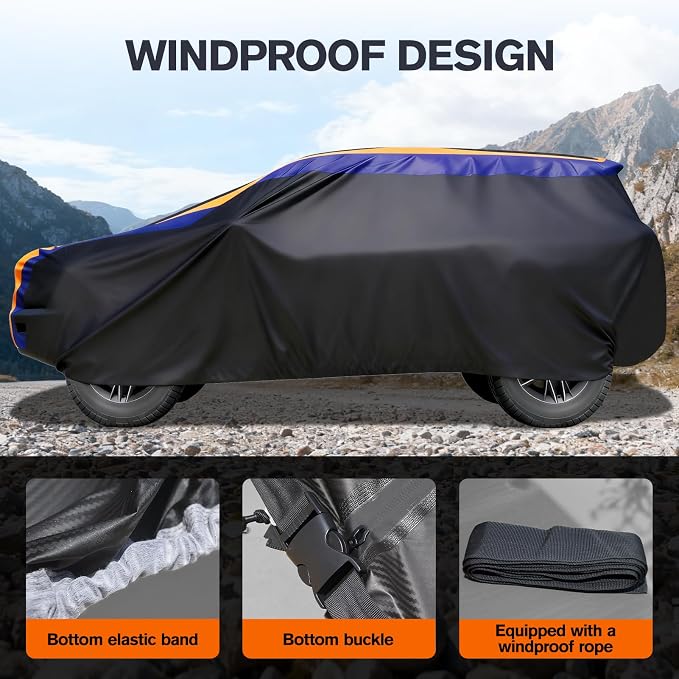 DINGHAO Car Cover Waterproof All Weather with Hot Stitching for Automobiles,6 Layers Outdoor Full Exterior Cover Sun UV Rain Snow Wind Protection Fit for 181"(181 * 73 * 65 inch) SUV
